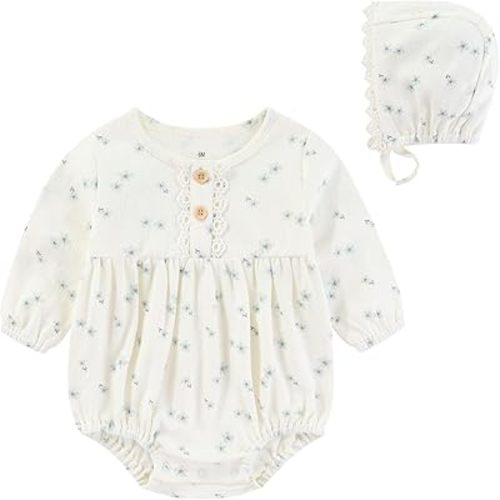 Baby Girls Clothes Set Cotton Floral Bodysuit Dress with Headpiece for 3-24 Months