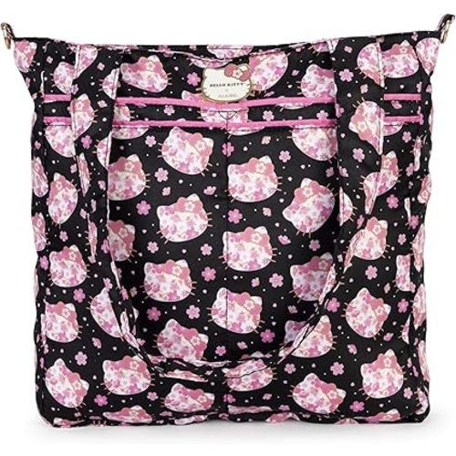 JuJuBe x Hello Kitty Cherry Blossoms Be Light Tote Diaper Bag with Changing Pad, Large Lightweight Carryall for Baby Essentials, Bottles, Diapers, Travel Gym Bag for Moms, Foldable Stroller Organizer