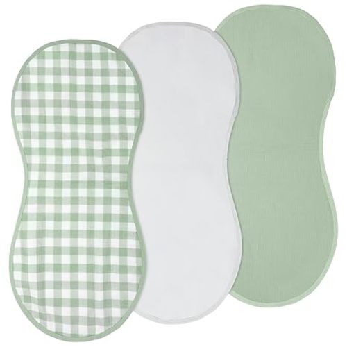 Hahafelt 3 Pcs Changing Pad Liners Fits in Peanut Shape Changing Pad Waterproof Diaper Mats Organic Cotton Peanut Mats are Warm on a Baby's Back, Washable Reusable(Plaid Style,Green)