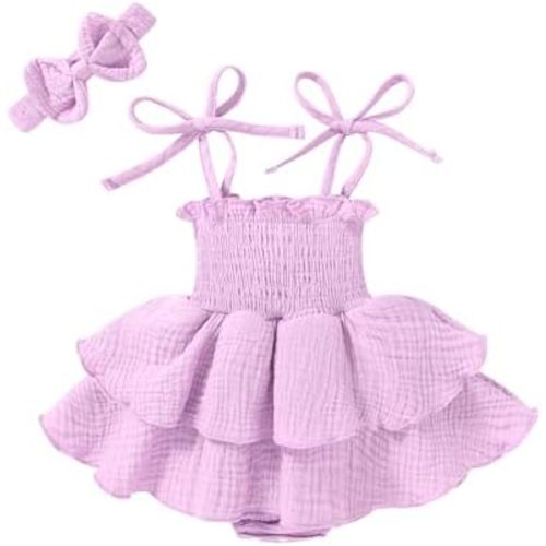 YOUNGER TREE Baby Girl Clothes Infant Summer Romper Dress Sleeveless Bodysuit Jumpsuit with Headband Toddler Outfits