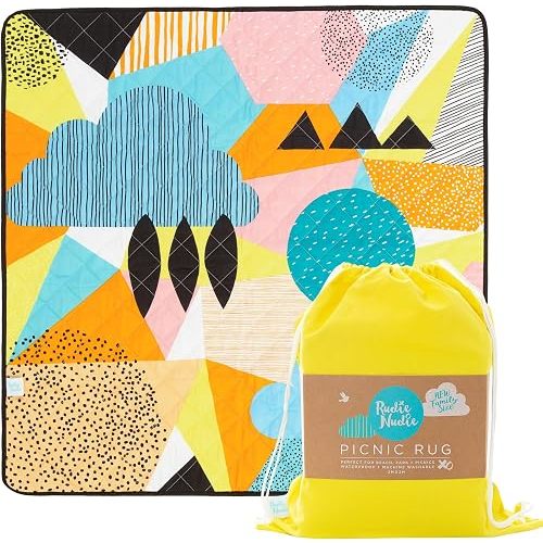 Rudie Nudie Jumbo Picnic Rug, Large Picnic Mat, 6'7" x 6'7", Outdoor Waterproof Picnic Blanket Beach Mat, Foldable & Waterproof, Picnic Blankets Ideal for Beach & Park, Outdoor Blanket, Happy Now
