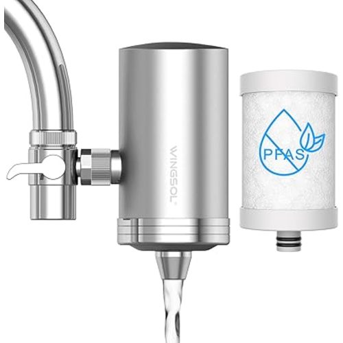 WINGSOL Stainless Steel Water Filter for Sink Faucet, NSF/ANSI 42&53, 360° Rotating Tap Purifier Reduces PFAS, Lead, Chlorine & Microplastics, 350 Gallons Long-Lasting for Kitchen & Bathroom