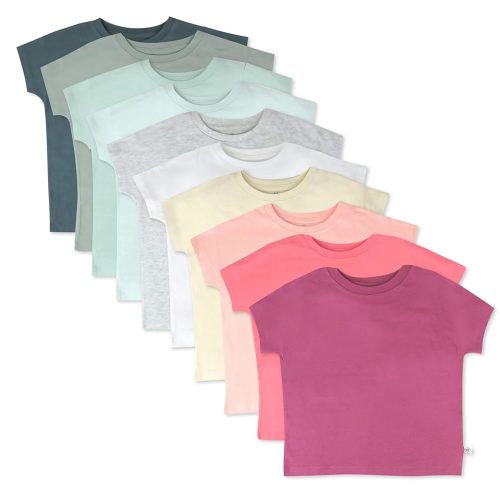 HonestBaby 10-Pack Short Sleeve T-shirts 100% Organic Cotton Baby, Toddler, Little Kids, Boys, Girls, Unisex