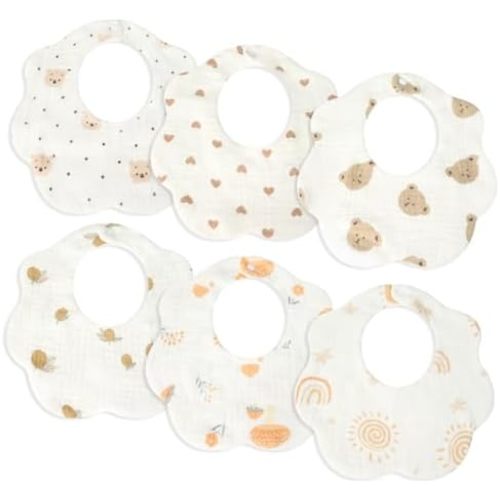 6 Pack Muslin Baby Triangle Bibs Soft and Absorbent Cotton Bandana Drool for Teething and Drooling Unisex