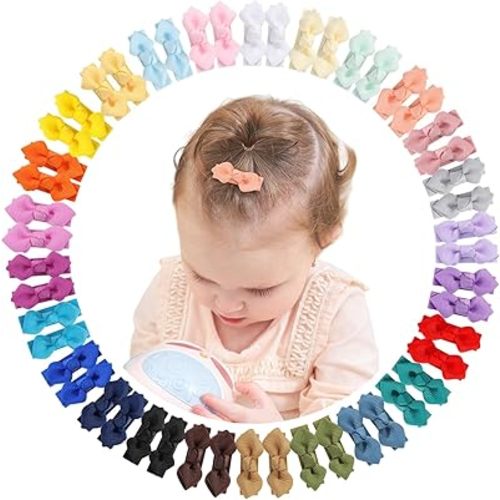 choicbaby 50pcs Baby Hair Bow Clips 1.4" Tiny Grosgrain Ribbon with Fully Lined Alligator Clips Small Toddler Bow Hair Accessories for Baby Girls Infant Toddler Kids