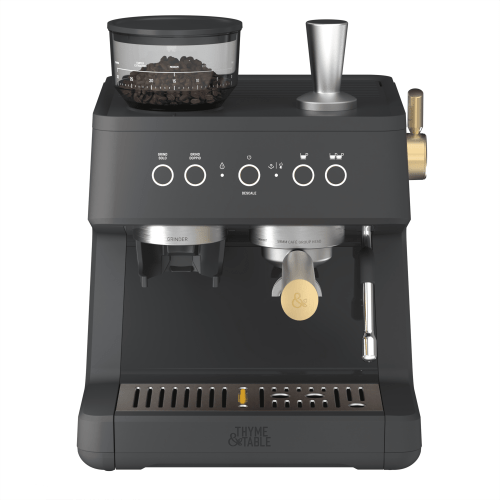Thyme & Table Barista Grade Espresso Machine with 15-Bar Pressure and Conical Burr Grinder, Slate Grey
