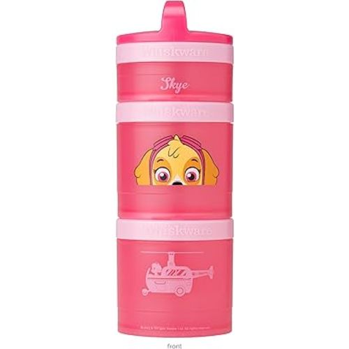 Whiskware Paw Patrol Stackable Snack Containers for Babies, Kids. and Toddlers, 3 Stackable Snack Cups for School and Travel, Backpack and Cupholder Friendly, Skye