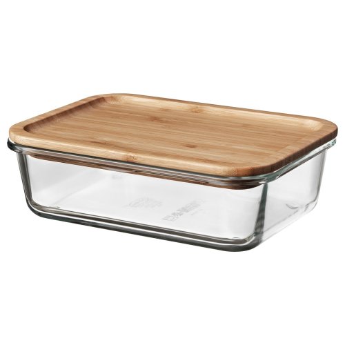 IKEA 365+ Food container with lid - rectangular glass/bamboo 1.0 l (34 oz)