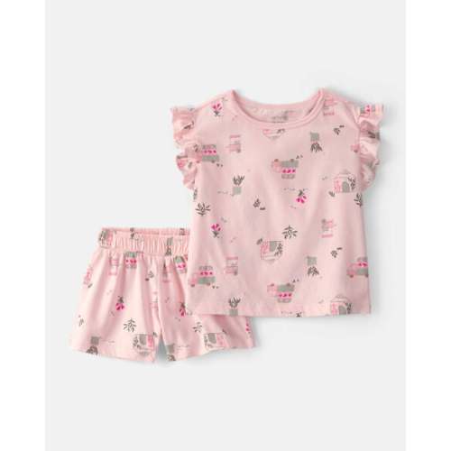 Toddler Girl 2-Piece Flower Truck Top & Short Set - Pink | Carter's