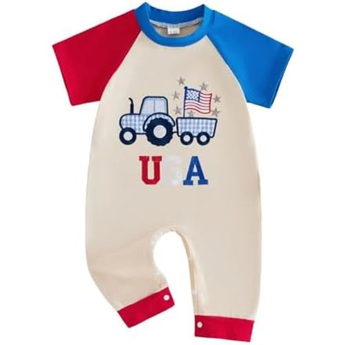 FYBITBO Infant Baby Boy Girl Clothing USA Flag Jumpsuit Short Sleeve Romper Newborn 4th of July Outfit One Piece Clothes
