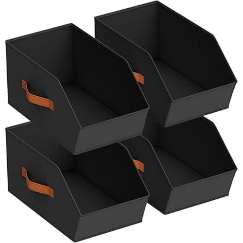Large Closet Storage Cubes - Closet Storage Bins with Dual Handles for Clothes, Towels, Toys, Shelf Organizer Bins for Bedroom, Nursery, Shelves, Small Spaces, Black, 4 Pack