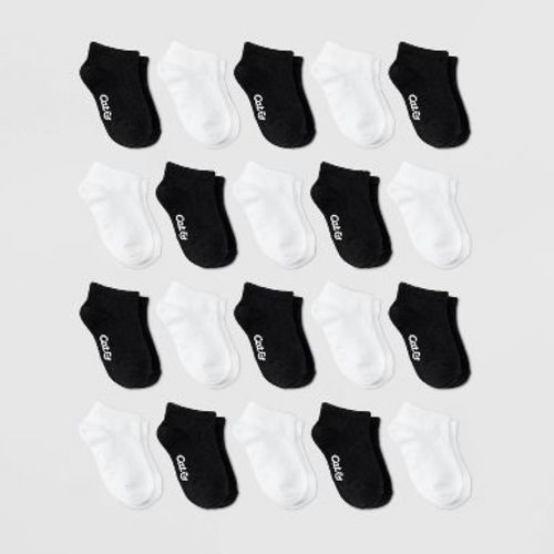 Baby 20pk Low Cut Socks - Cat & Jack™ Black/White 6-12M: Nonslip Grippers, Flat Seams, Knit Fabric