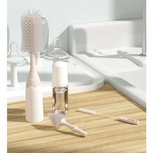 Momcozy Bottle Brush Kit, Innovative Push-Press Design for Better Cleaning - Baby Bottle Cleaner Brush for Baby Bottle, Breast Pumps, Nipples, and More - Can Generate Foam for Better Cleaning, Pink