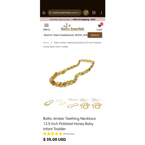 Baltic Amber Teething Necklace 12.5 inch Polished Honey Baby