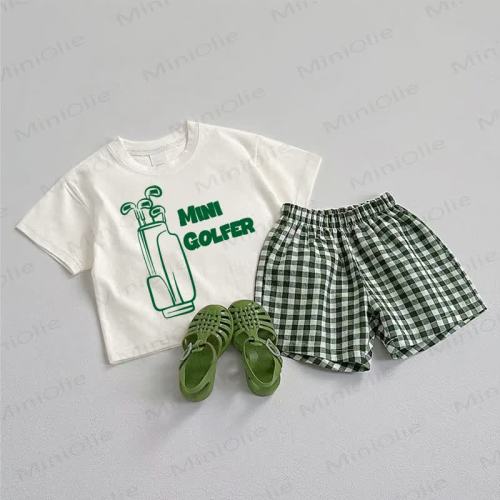 MINI GOLFER Baby Tee and Plaid Shorts 2-Piece Set