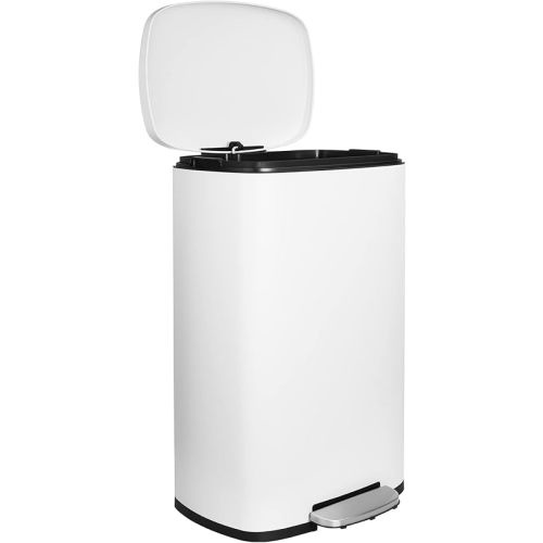 Arlopu13.2 Gallon Step Trash Can, Stainless Steel Garbage Bin, Soft-Close Rubbish Bin with Removable Plastic Inner Bucket, Fingerprint-Proof, Lid Dustbin, Suit for Kitchen Home (White, 50L)