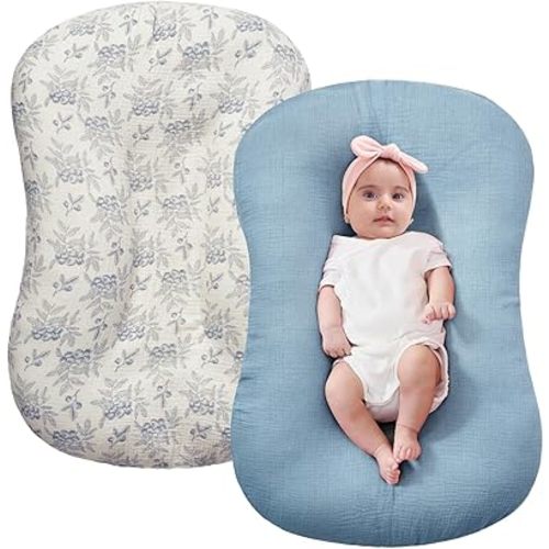 FUNUPUP Muslin Baby Lounger Cover Compatible with Snuggle Me Lounger, Infant Pillow Cover for Newborn, Removable Nest Slipcover for Boys and Girls, Only Cover, Blueberries & Blue