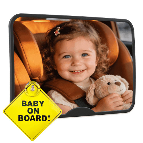 Shatterproof Safety Baby Rear Facing Mirror, Wide-Angle Convex Lens Infant Mirror with Secure Strap & Buckle for Vehicle Back Seat