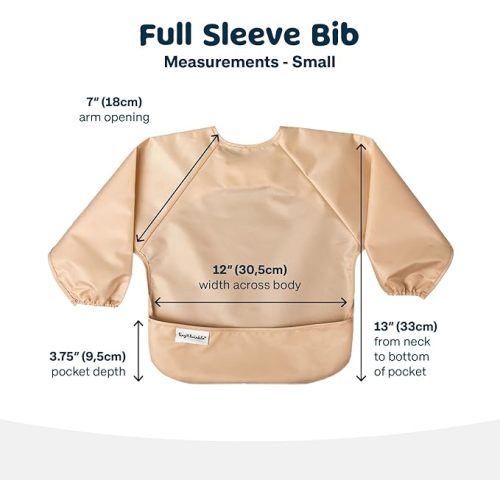 Tiny Twinkle Mess Proof Baby Bib, 2 Pack Long Sleeve Bib Outfit, Waterproof Bibs for Toddlers, Machine Washable, Tug Proof - Small 6-24 Months - Sand Cinnamon