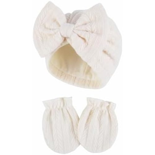 Newborn Baby Hat & Mittens Cotton Preemie Infant Bow Beanie Hats Gloves for Hospital New Born Boy Girl 0-3 0-6 Months