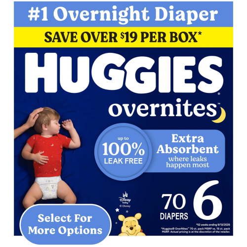 Huggies Overnites Nighttime Baby Diapers, Size 6 (35+ lbs), 70 Ct (Select for More)