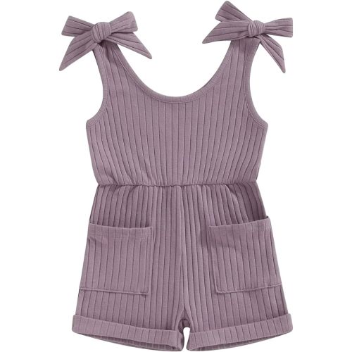 Fernvia Toddler Baby Girl Summer Clothes Sleeveless Ribbed Knitted Jumpsuit Shorts Overalls Baby One Piece Outfit