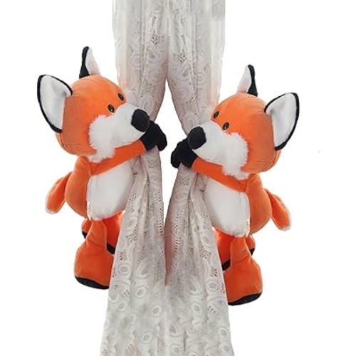 Curtain Tiebacks, 1 Pair Cute Animal Curtain Holdbacks for Drapes, Buckle Hook Fastener Curtain Tie Backs Holder for Nursery Decor, Kids Bedroom Window Decorations (Fox)