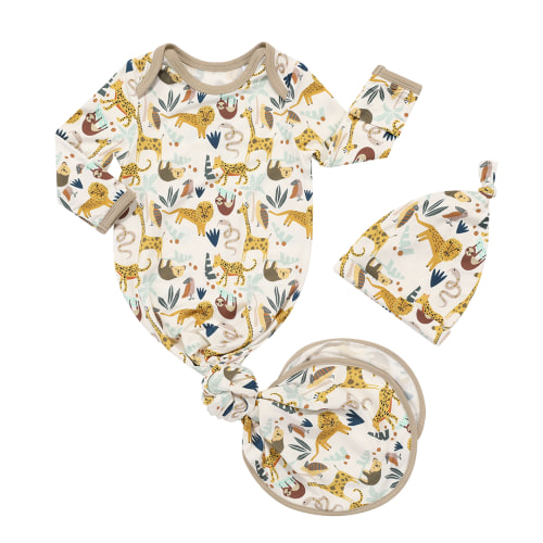 Jungle Friends Bamboo Newborn Gown and Hat Baby Gift Set