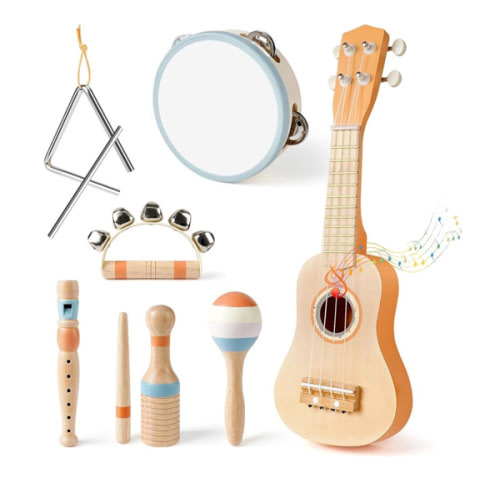 Vanplay Kids Guitar Set - Montessori Toys for 2 3 Year Old Boy Girls Birthday Gifts, 7 in 1 Musical Instruments for Toddlers 2-4, Band Sets with Ukulele/Flute/Tambourine/Maracas Toys for Kids 3-5