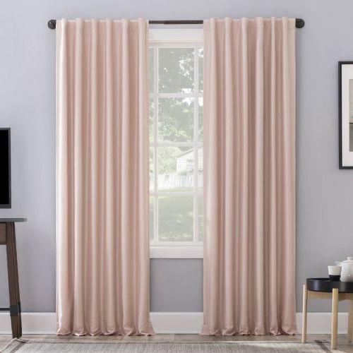50"x95" Sun Zero Blackout Evelina Faux Dupioni Silk Curtain Panel Blush Pink: Modern Solid Back Tab Panel
