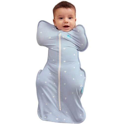 Love to Dream Swaddle Up Viscose from Bamboo, Arms Up Position, Soft and Sustainable Bamboo Fabric, Versatile Wearable Blanket, 1.0 TOG (20-24°C) Ideal for Moderate Temps, Boats Mist, Small 8-13 lbs