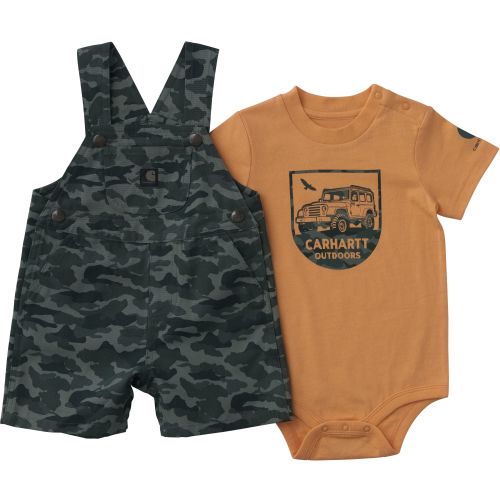 Carhartt Baby Short Sleeve Bodysuit And Canvas Camo Print Shortall