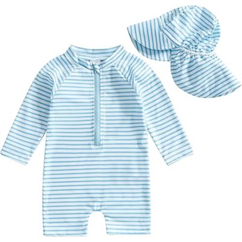Baby Boys Swimsuit Onepiece Striped Zipper Swimwear Baby Toddler Girls Bathing Suit Rash Guard Swimming Sunsuit