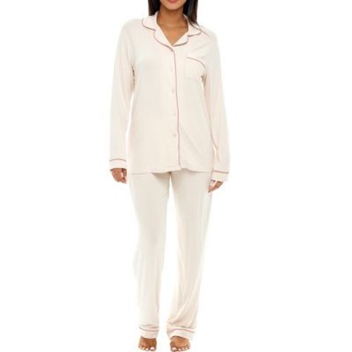 ADR Lightweight 100% Cotton Women's Pajama Set, Soft Knit Long Sleeve Button Down Top and Pants