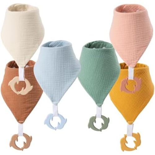 Baby Bandana Drool Bibs 6-pack - 100% Cotton Baby Bibs with Teether for Teething