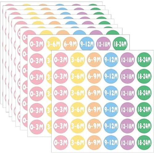 720 PCS Baby Clothes Size Stickers, 1" Circle Size Labels for Baby Clothing, Color-Coding Size Organizer Sticker for Baby Apparel Retail Stores(0-24 Months, 6 Colors)