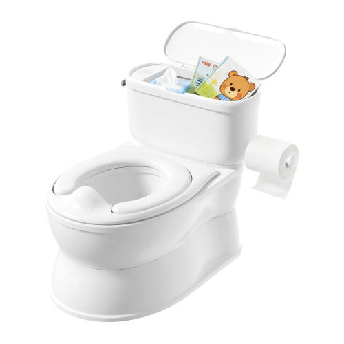 Babyomi Toddler Potty Training Toilet, 2-in-1 Portable Toilet with Detachable Training Seat, Realistic Flushing Sound, Wipes Storage and Toilet Paper Holder for Boys and Girls Ages 1-3, White