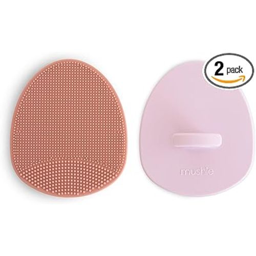 mushie Baby Bath Cradle Cap Brush | Soft Silicone Bristles for Dry Skin, Eczema, & Cradle Cap Treatment | 2-Pack (Rose/Soft Lilac)