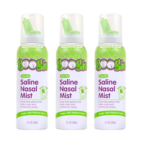 Boogie Baby Saline Nasal Spray Mist, Allergy Relief, Nasal Decongestant, Made with Saline, Unscented, 3.1 Ounce (Pack of 3)…