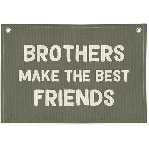 Boy Room Decor, Brothers Make The Best Friends Toddler Room Banner, Linen Canvas Banner Wall Hanging Flag Decor for Nursery Playroom 20x30 Inch