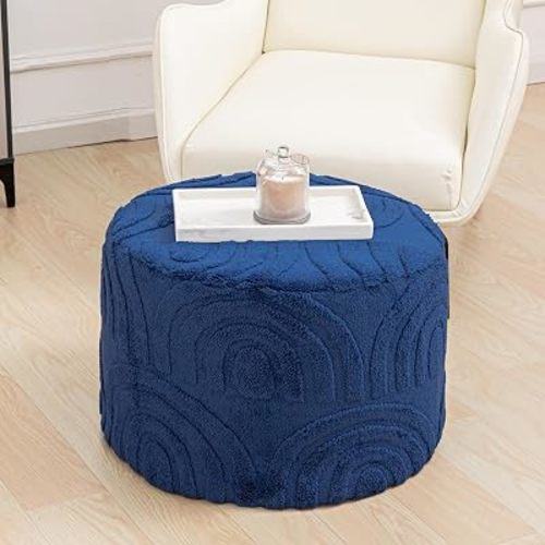 Asuprui Plush Ottoman Footrest, 20"x14", Dark Blue,Round Foot Stool Ottoman