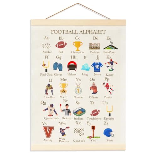 BirtDerr Football Alphabet Nursery Decor, Football Wall Art Print for Boys Bedroom, Nursery Sports