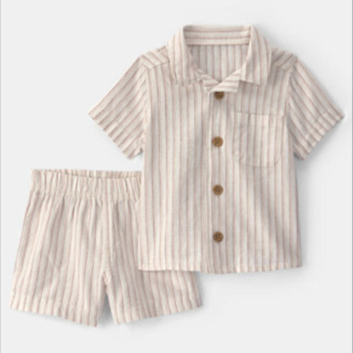 Baby Boys' Collared Stripe Shirt and Shorts, 2-Piece Set