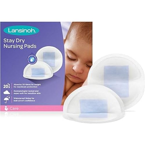 Lansinoh Stay Dry Disposable Nursing Pads, Ultra Thin with Full Coverage, Soft and Super Absorbent Breast Pads, Breastfeeding Essentials for Moms, 36 Count