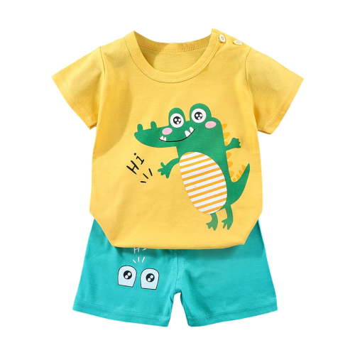 Hudaneo Baby Toddler Boy Clothes Kids Cotton Outfits Patchwork Short Sleeve T Shirt & Shorts Sets with Pockets, Yellow 12-18M