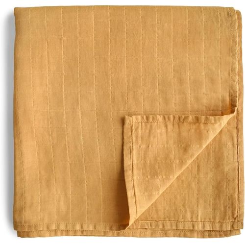 mushie Muslin Baby Swaddle Blanket | 100% Organic Cotton (Fall Yellow)