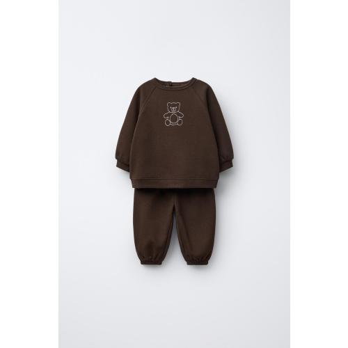 EMBROIDERED BEAR SWEATSHIRT AND JOGGER PANTS SET - Dark brown | ZARA United States