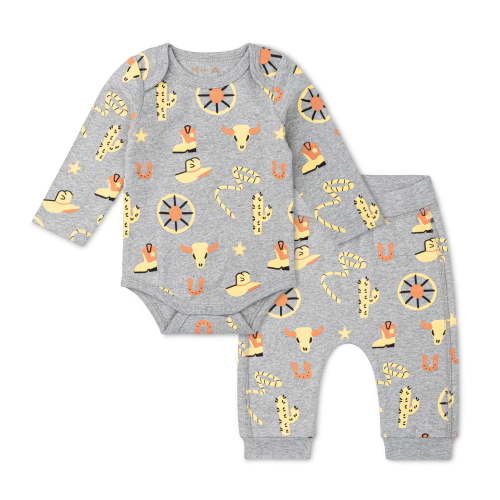 M+A by Monica + Andy Organic Cotton Gender Neutral First Moves Bodysuit + Groove Pant Set, Sizes Newborn -24 Months