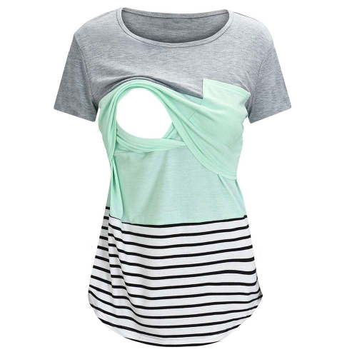 Frostluinai Savings Clearance Women's Maternity Nursing Top Breastfeeding Top Tee Shirt Double Layer Short Sleeve Crew-neck Pregnancy Shirt