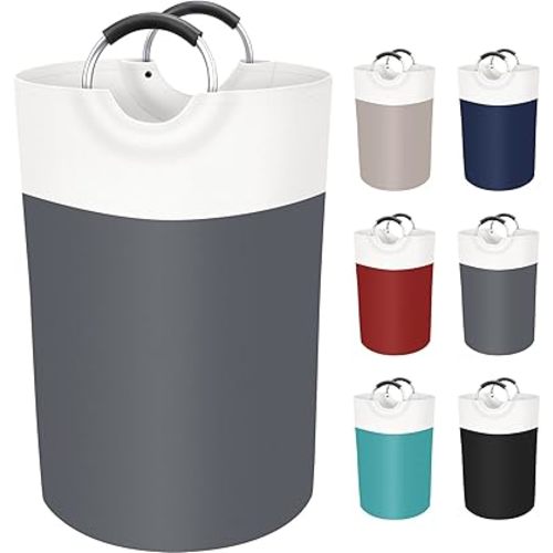 BlissTotes 75L Laundry Basket, Freestanding Laundry Hamper, Collapsible Dirty Clothes Hamper, Waterproof Fabric with Foam Protected Aluminum Handles for College, Dorm, Family (Grey)